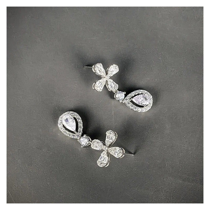 Aretes Moissanita Colgantes Para Mujer Flor Estilo Plata 925