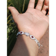 Pulso De Moissanita Tejido Eye&infinity 11ct Roja Plata 925 Plateado 19 Cm