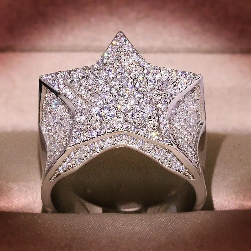 Anillo De Hombre Estrella-star Moissanite Plata 925 Icebox Plateado 10(dedo De Medio)