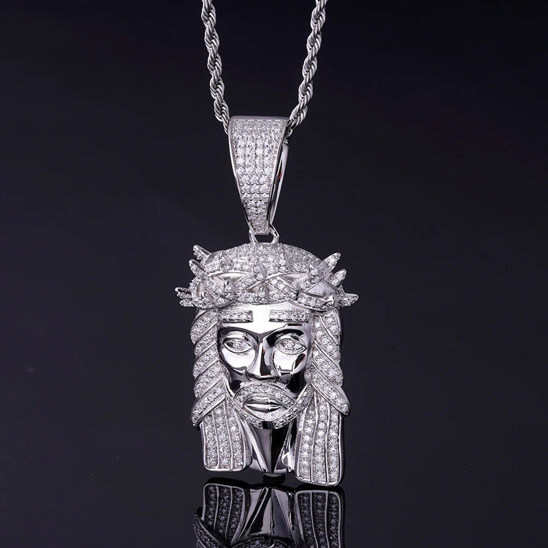 Dije De Cara De Jesús Cristo Con Moissanite-plata 925-oro 8k Plateado