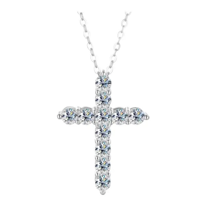 Dije De Cruz Con Moissanitas Para Mujer Plata 925- Rodio Af Plateado
