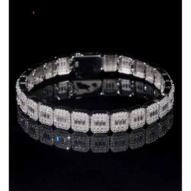 Pulso De Moissanita Baguette 12 Ct Diamante De Lab Plata 925 Plateado 19.05 Cm