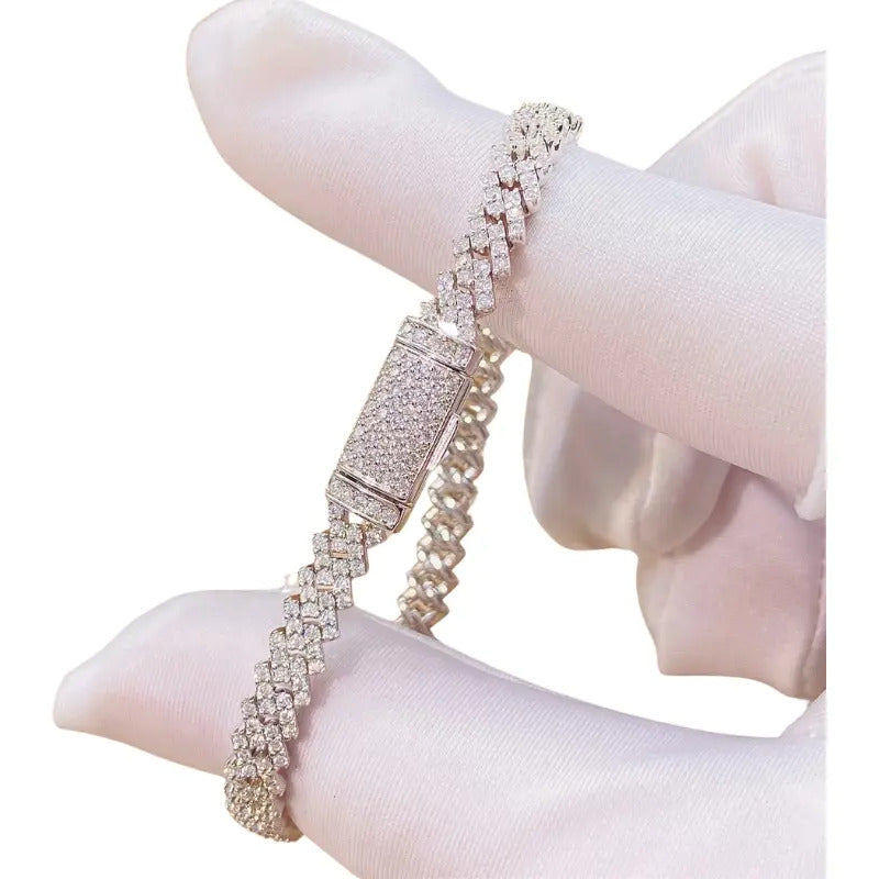Esclava Pulso Cubano 6mm Diamante De Lab .3ct Vvs1 Plata 925