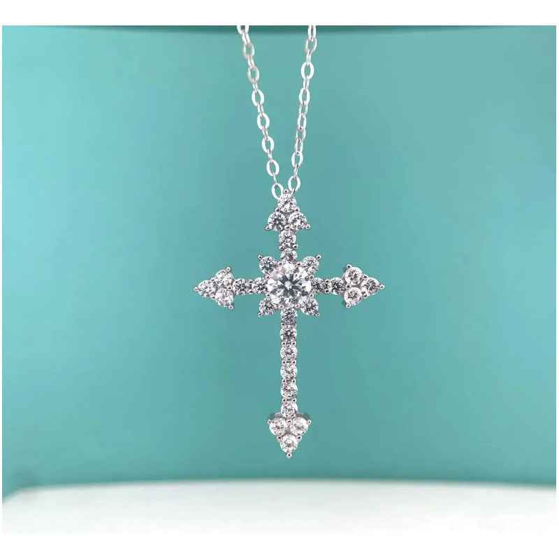 Dije De Cruz Para Mujer Moissanita 6.5mm Plata 925 Regalo Bb Plateado