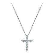 Dije De Cruz Con Moissanitas Para Mujer Plata 925- Rodio Af Plateado