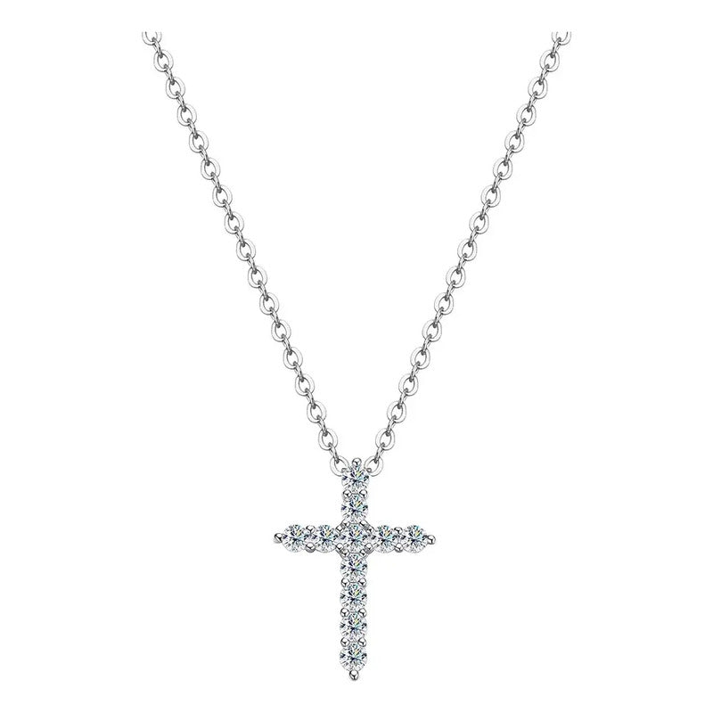 Dije De Cruz Con Moissanitas Para Mujer Plata 925- Rodio Af Plateado