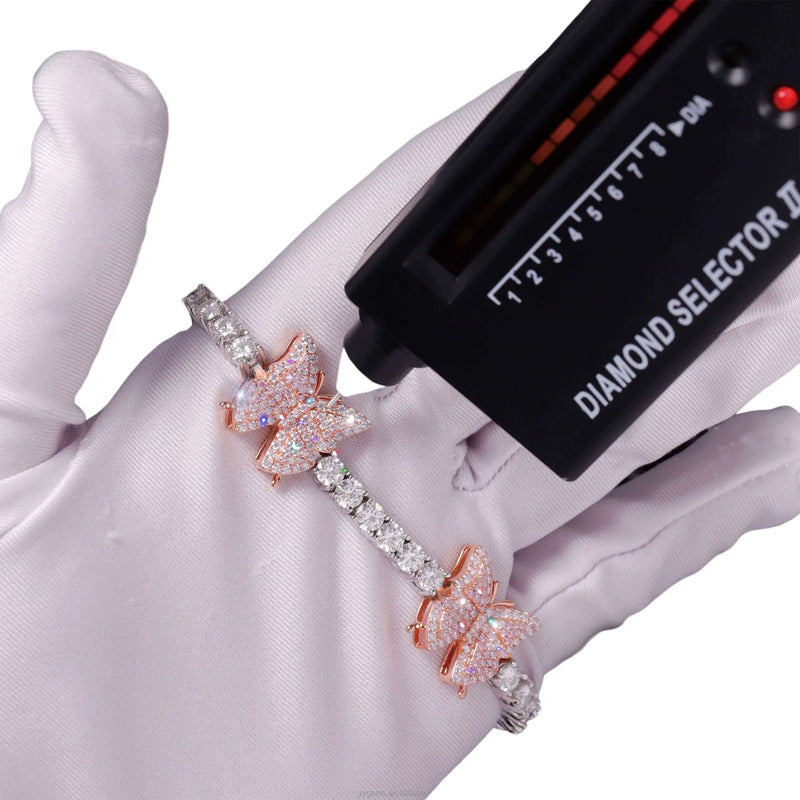 Pulsera De Mariposa 10mm Moissanita Lab Plata 925 Ice Box Plateado 19 Cm 19 Cm