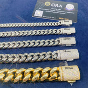 Cadena Cubana 12mm Acero Inoxidable Con Moissanita Plata 925 Dorado