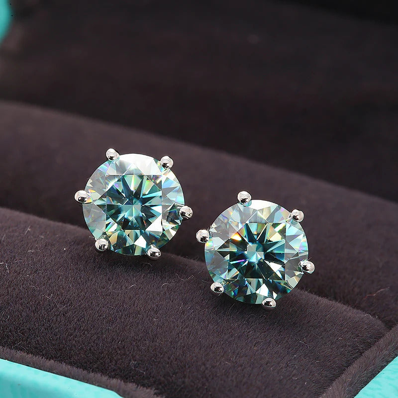 Pendientes Moissanita Verde 5mm 1ct. C/certificado Plata 925 Verde