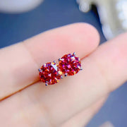 Aretes Moissanita Roja 1ct 5mm Plata Ley 925 C/certificado. Rojo