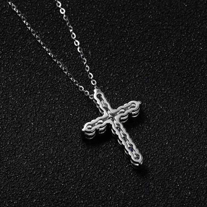 Dije De Cruz Con Moissanitas Para Mujer Plata 925- Rodio Af Plateado