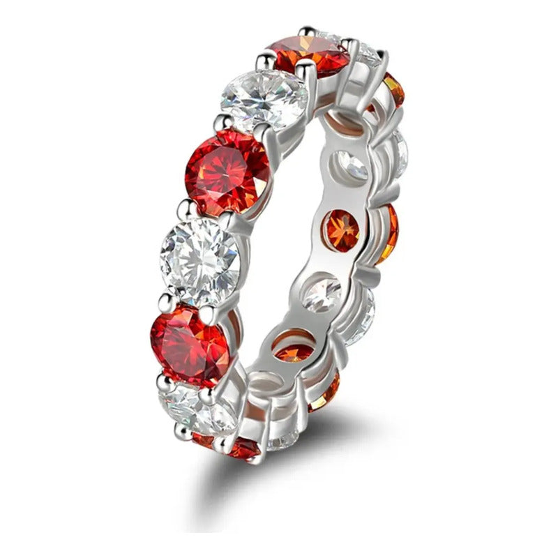 Anillo De Diamante Churumbela-moissanita Roja-oro 18k Plateado 7