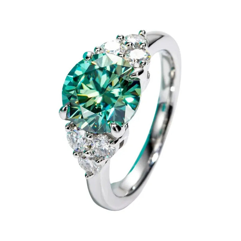 Anillo De Boda De Plata 925 C/moissanita 3 Ct  Esmeralda Lab