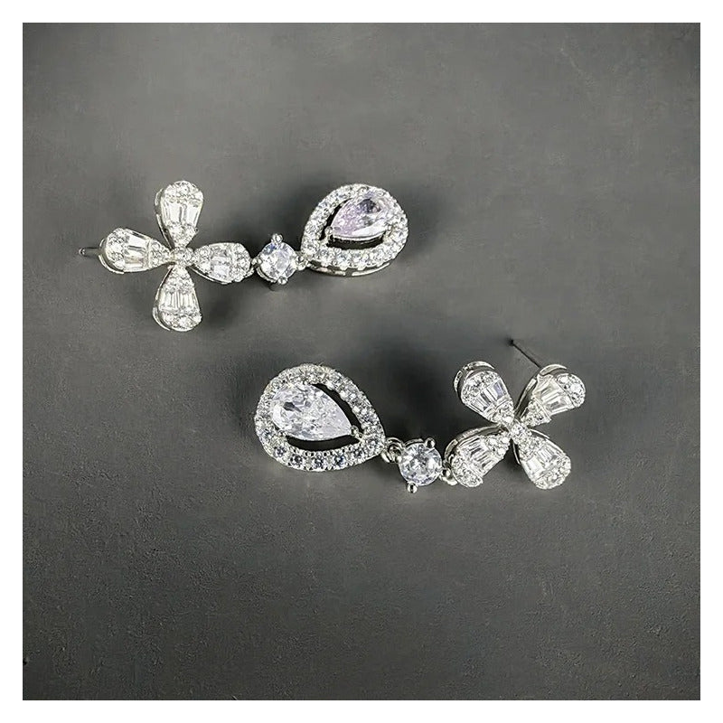 Aretes Moissanita Colgantes Para Mujer Flor Estilo Plata 925