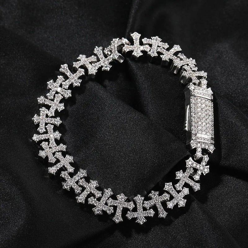 Pulsera De Cruz 10mm Moissanita Lab Plata 925 Ice Box Trap. Plateado 19 Cm 19 Cm