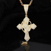 Dije Plata 925 Cruz Con Manos Moissanite Regalo Hombre Papa Dorado