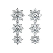 Aretes Flor 3 Rosetas 5.8 Kilates De Moissanita De Lab Plata Plateado
