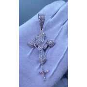 Dije Plata 925 Cruz Con Manos Moissanite Regalo Hombre Papa Plateado