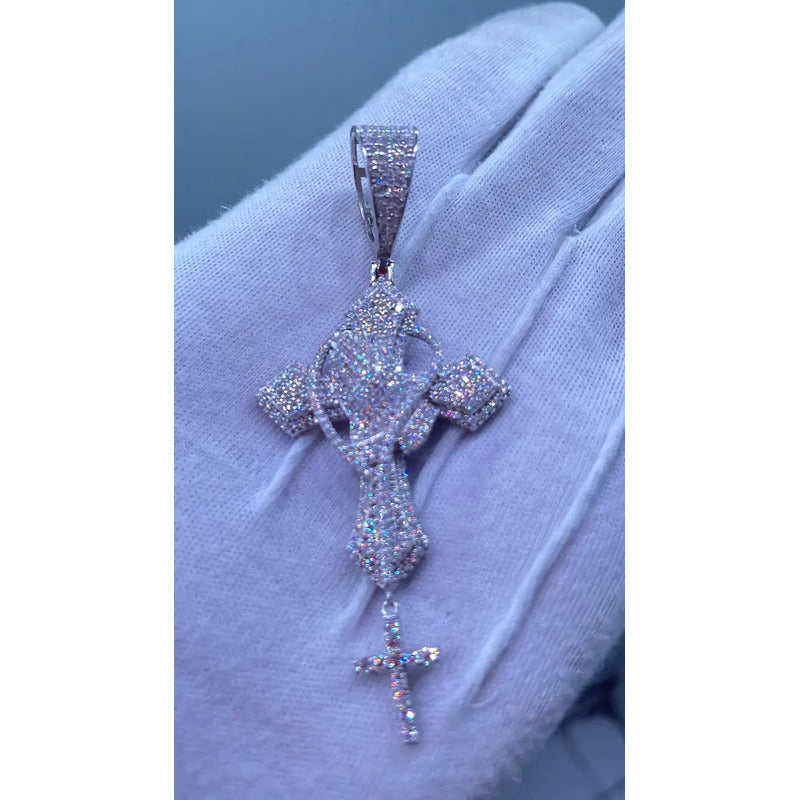 Dije Plata 925 Cruz Con Manos Moissanite Regalo Hombre Papa Plateado
