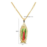 Dije Virgen María De Jesús-virgen De Guadalupe Oro Laminado Verde