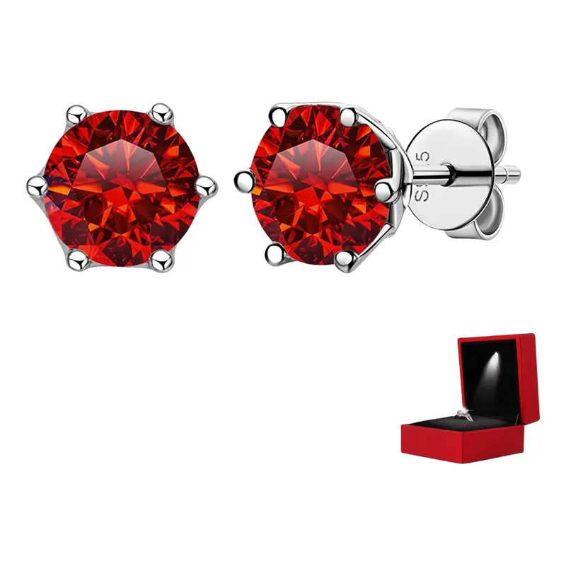 Aretes Moissanita Roja 1ct 5mm Plata Ley 925 C/certificado. Rojo