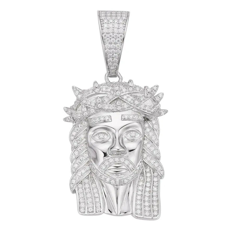 Dije De Cara De Jesús Cristo Con Moissanite-plata 925-oro 8k Plateado