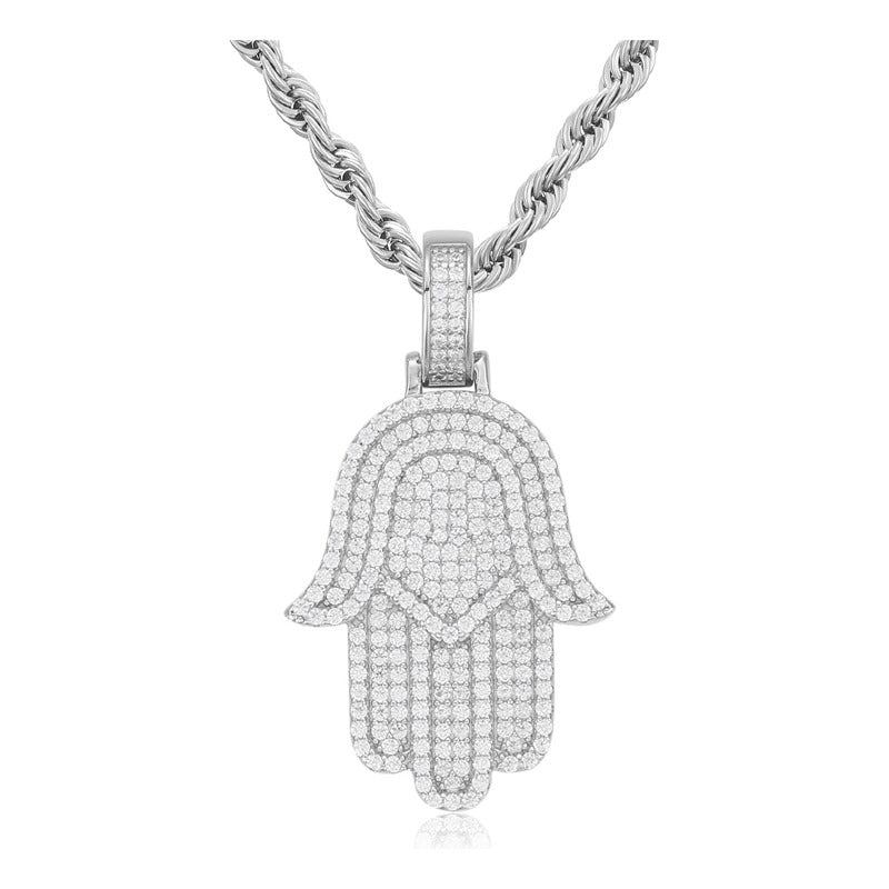 Dije Mano De Fatima Famsa Plata 925 Ct Moissanite Hombre Ice