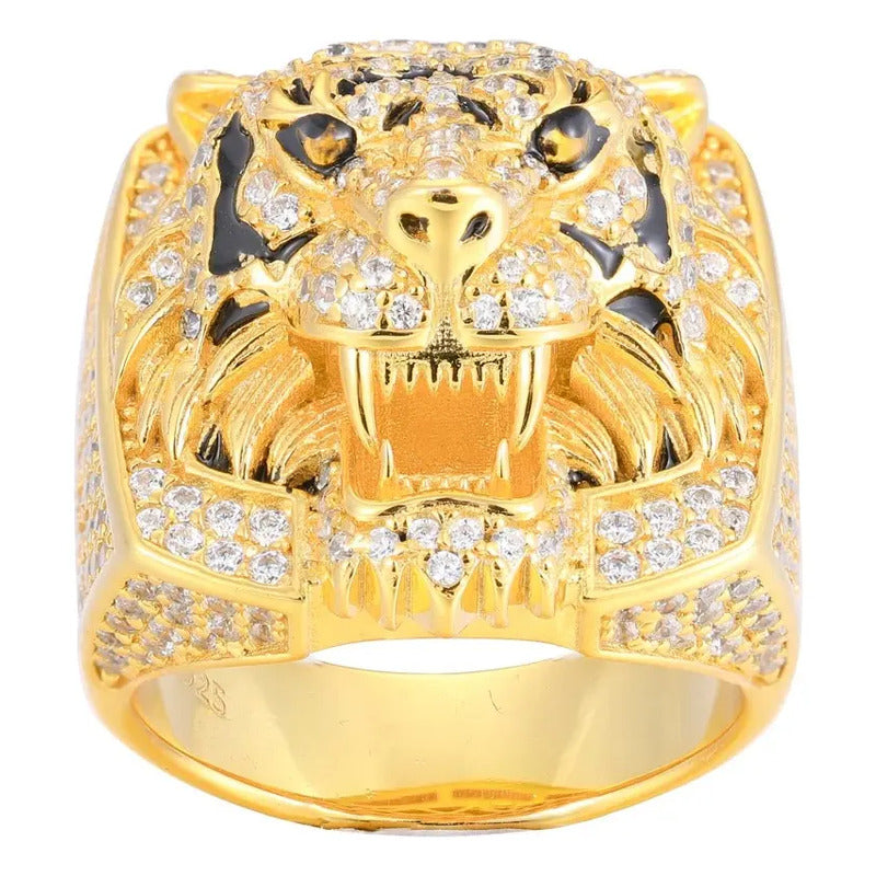 Anillo De Cabeza De León Tigre Moissanite Plata 925 Icebox.