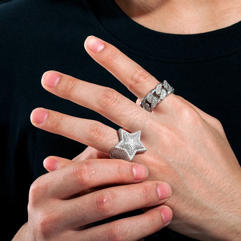 Anillo De Hombre Estrella-star Moissanite Plata 925 Icebox Plateado 10(dedo De Medio)