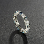 Anillo Churumbela 4mm Moissanita Azul Y Blanca-plata Oro 8k.