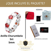 Anillo De Diamante Churumbela-moissanita Roja-oro 18k Plateado 7