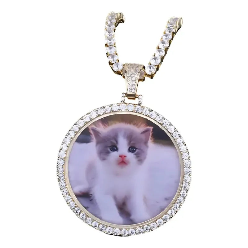 Dije Con Foto Personalizada Portafotos Platino Con Circonita Plateado
