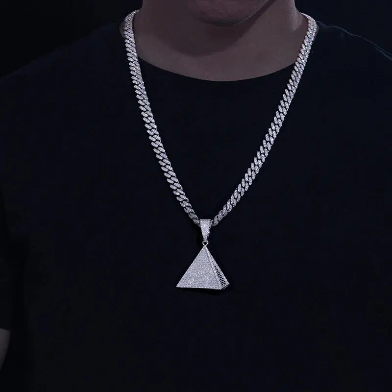 Dije De Pirámide Illuminati Con Moissanitas-plata 925-oro 8k Plateado
