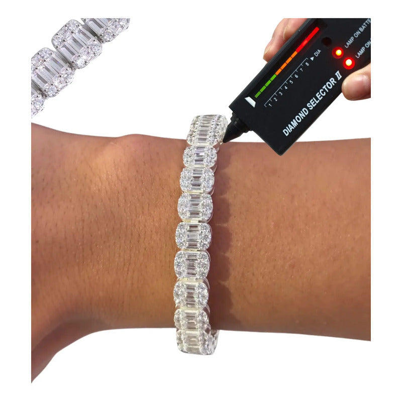 Pulso De Moissanita Baguette 12 Ct Diamante De Lab Plata 925 Plateado 19.05 Cm
