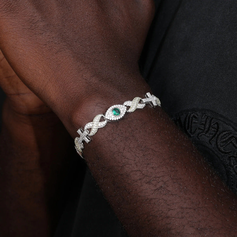 Pulsera Cruz Ojo Pulso Plata 925 Moisanite Ct Hombre Papá