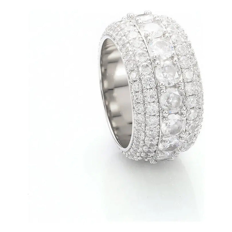 Anillo De Hombre Churumbela 3 Filas Moissanite Plata Icebox Plateado 10(dedo De Medio)