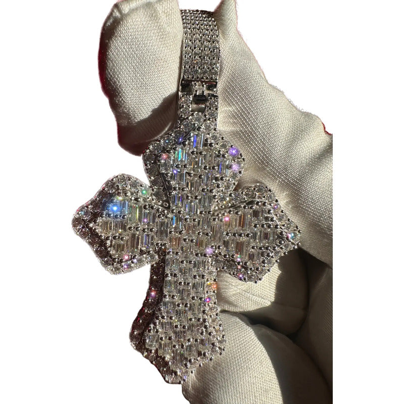 Dije De Cruz Baguette 5 Ct. Hombre Plata 925 Diamond Tester. Plateado