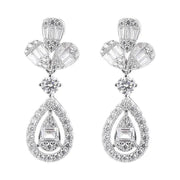 Aretes Moissanita Colgantes Largos Mujer Baguette Plata 925. Plateado
