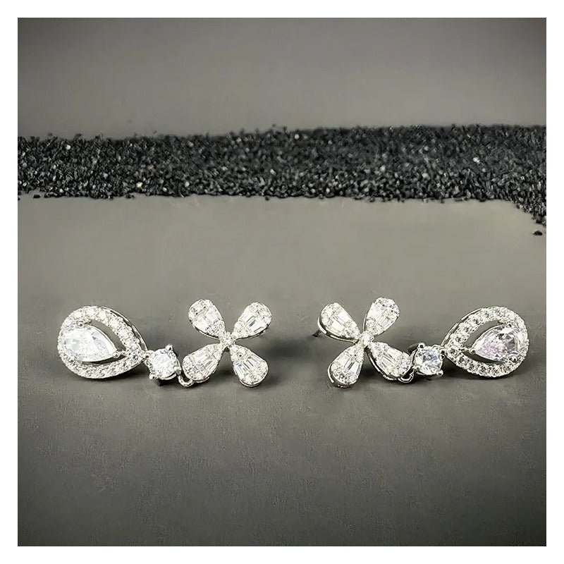 Aretes Moissanita Colgantes Para Mujer Flor Estilo Plata 925