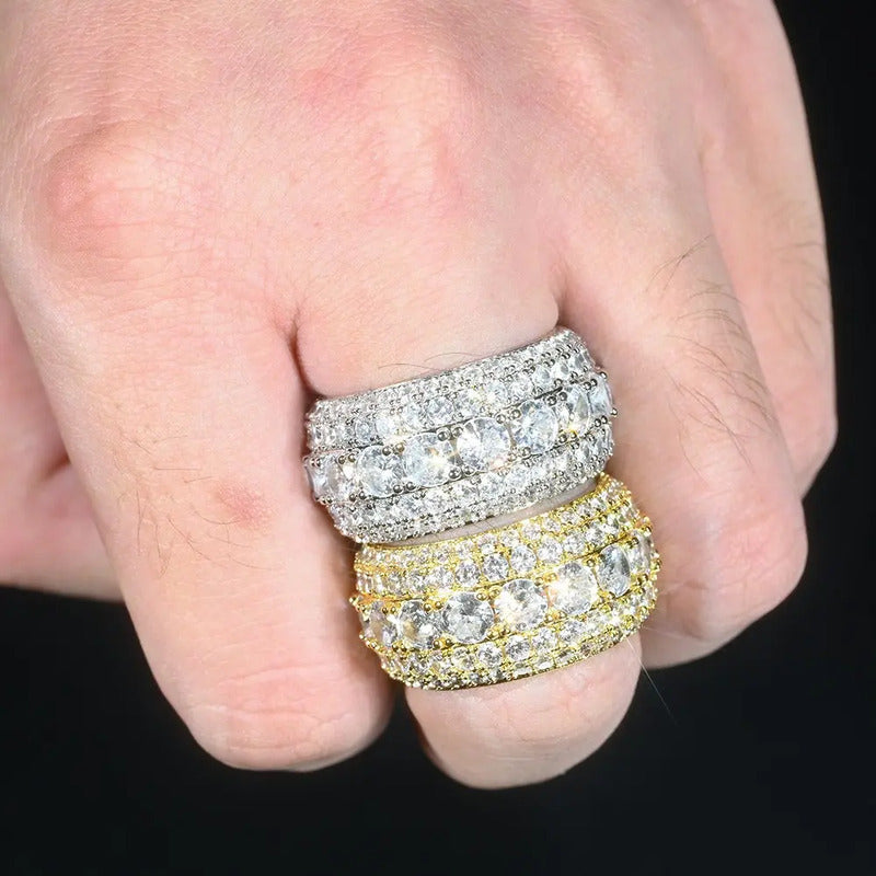 Anillo De Hombre Churumbela 3 Filas Moissanite Plata Icebox Plateado 10(dedo De Medio)