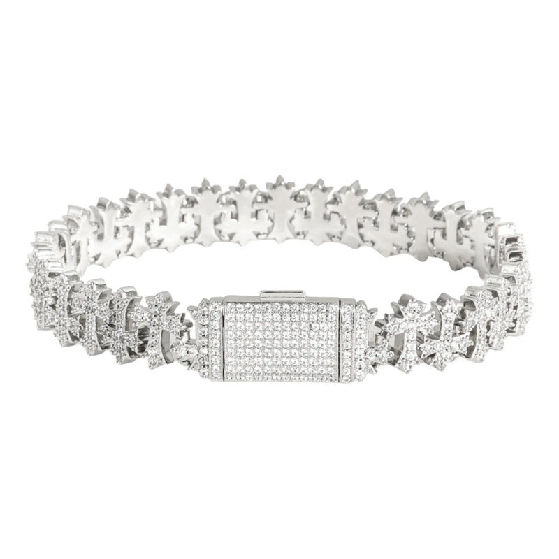 Pulsera De Cruz 10mm Moissanita Lab Plata 925 Ice Box Trap. Plateado 19 Cm 19 Cm