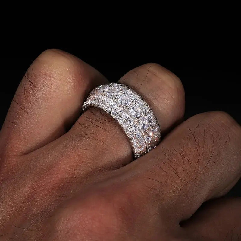 Anillo De Hombre Churumbela 3 Filas Moissanite Plata Icebox Plateado 10(dedo De Medio)