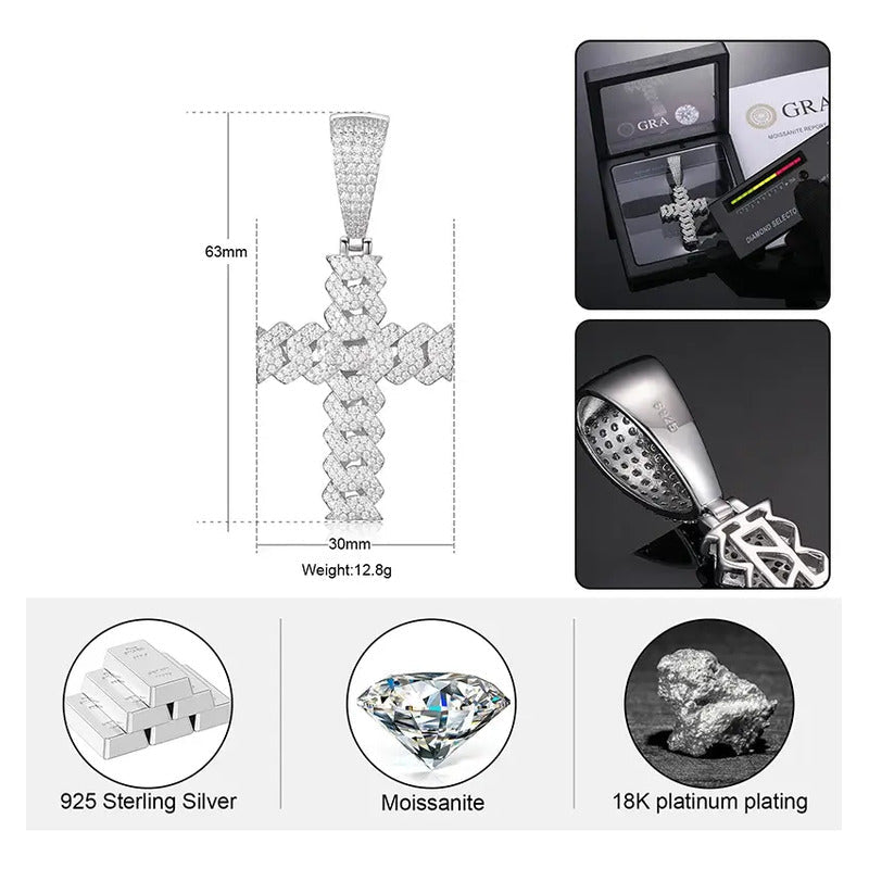 Dije Cruz De Plata 925 Lujo Con Moissanita 5ct Vvs C/gra.