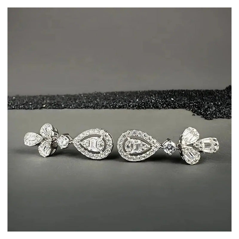 Aretes Moissanita Colgantes Largos Mujer Baguette Plata 925. Plateado