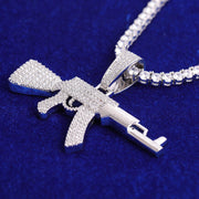Dije Ak 47 Zircornia Laminado De Oro 18k-platino
