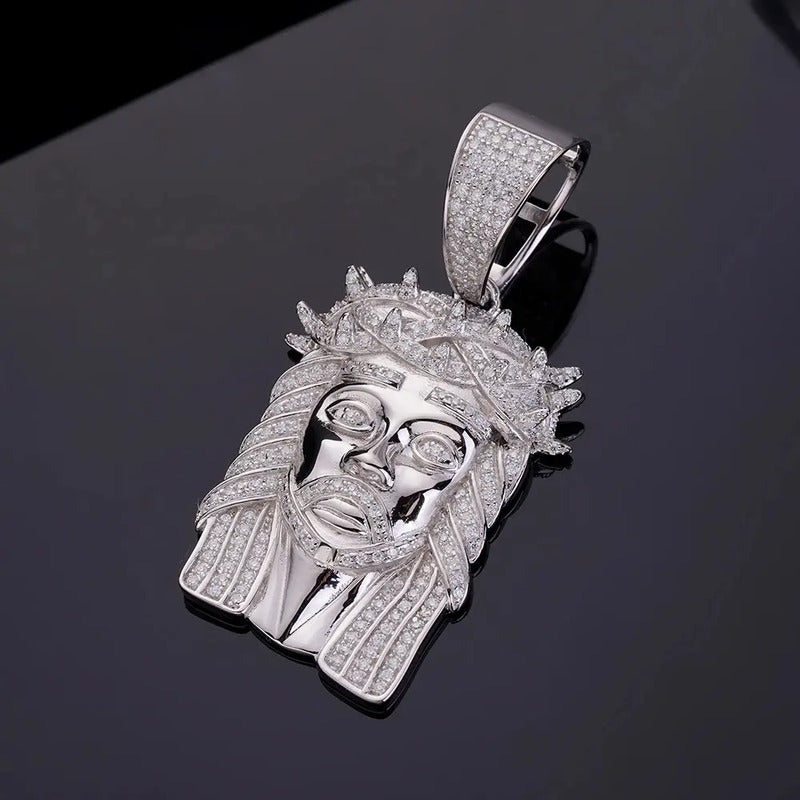 Dije De Cara De Jesús Cristo Con Moissanite-plata 925-oro 8k Plateado