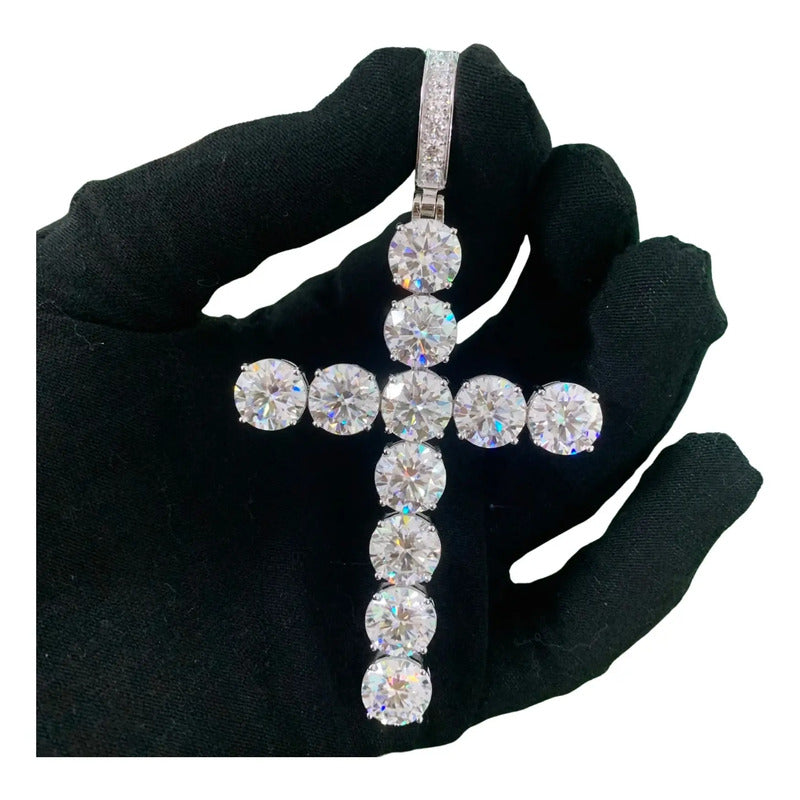 Dije De Cruz De Moissanitas Unisex Plata 925 Diamond Tester. Plateado