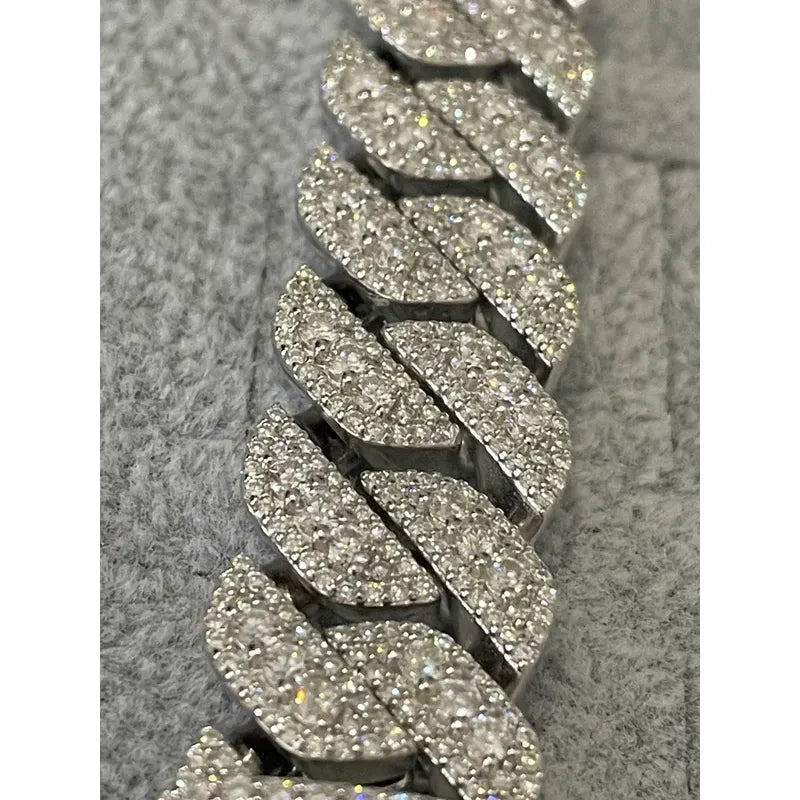 Pulso Cubano 3 Filas De Moissanite 10 Ct. (quilates) 10mm Plateado 19 Cm 17 Cm