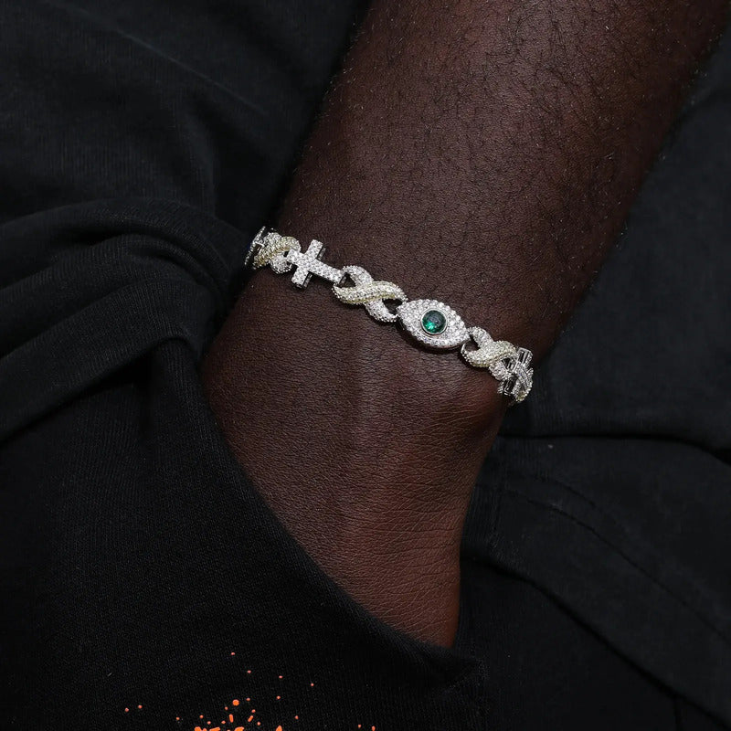 Pulsera Cruz Ojo Pulso Plata 925 Moisanite Ct Hombre Papá