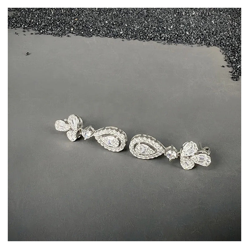 Aretes Moissanita Colgantes Largos Mujer Baguette Plata 925. Plateado